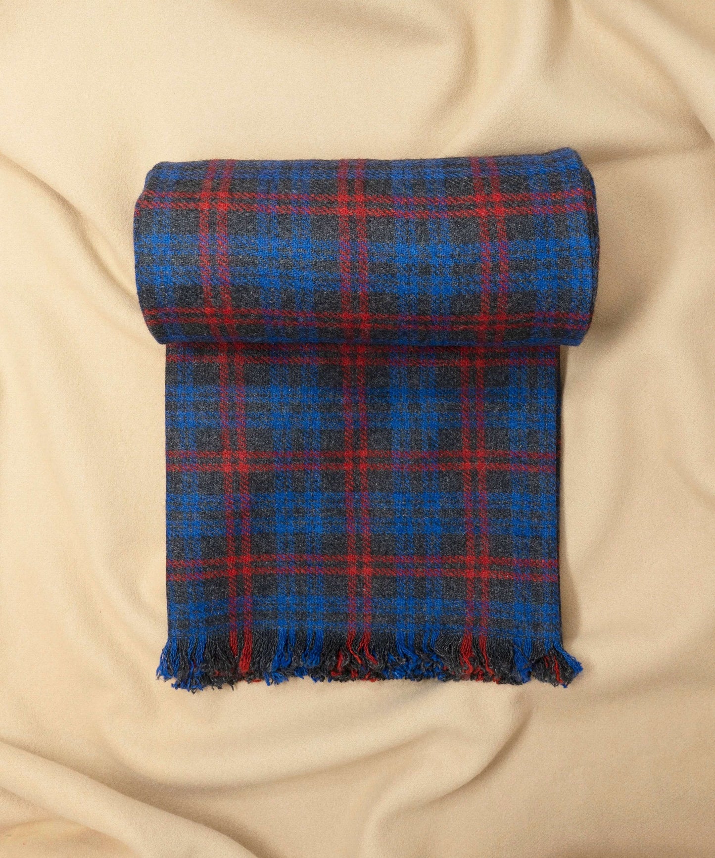 Blue & Red Plaid Tweed Scarf