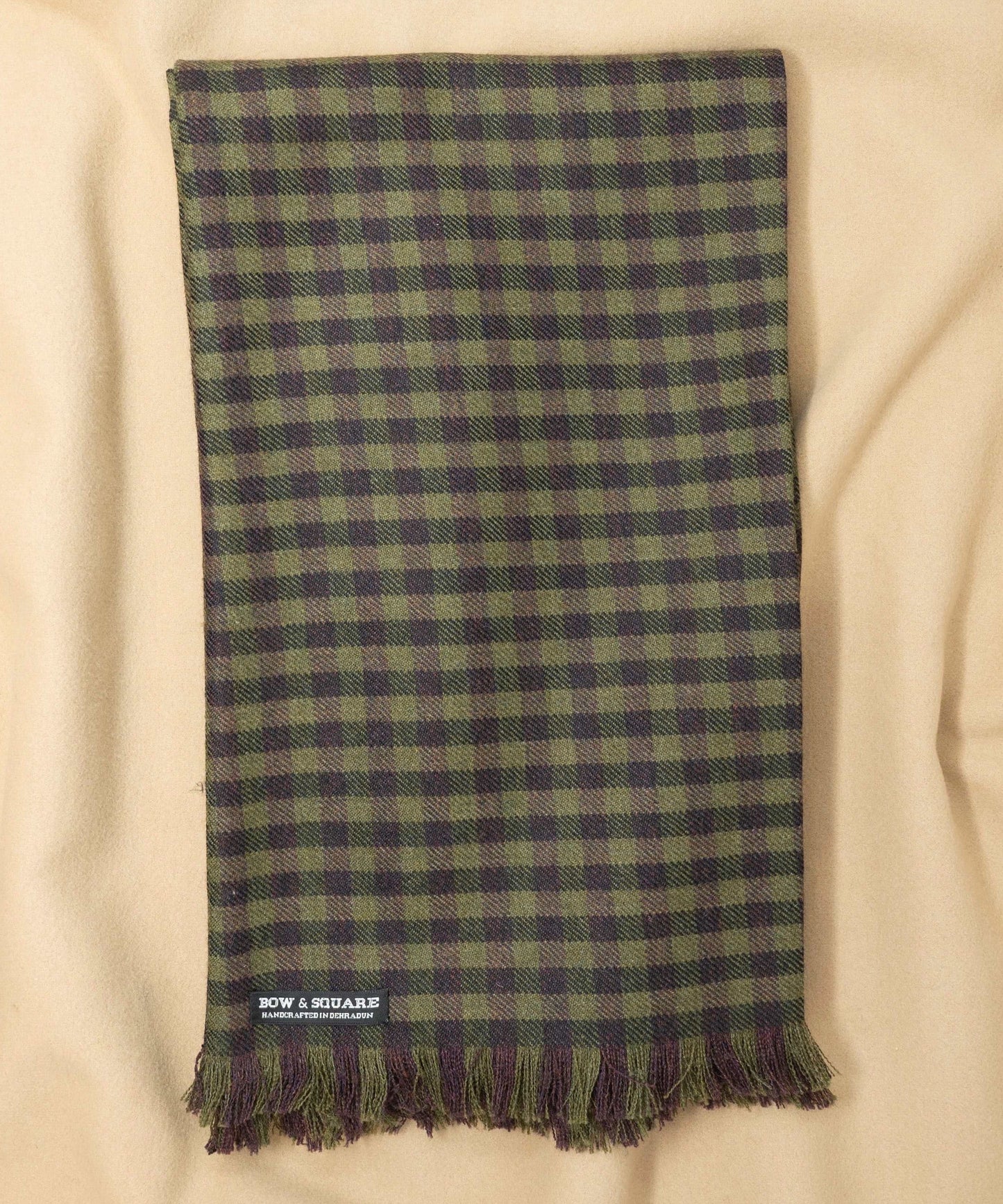 Olive Green & Wine Plaid Tweed Scarf
