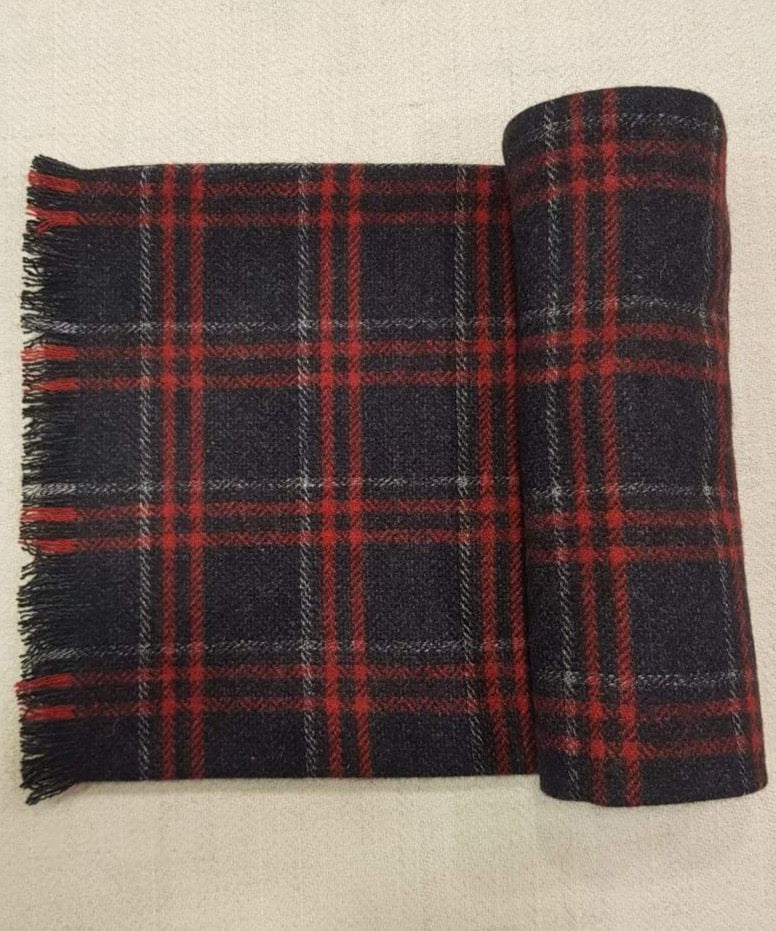 Charcoal Red Plaid Tweed Scarf