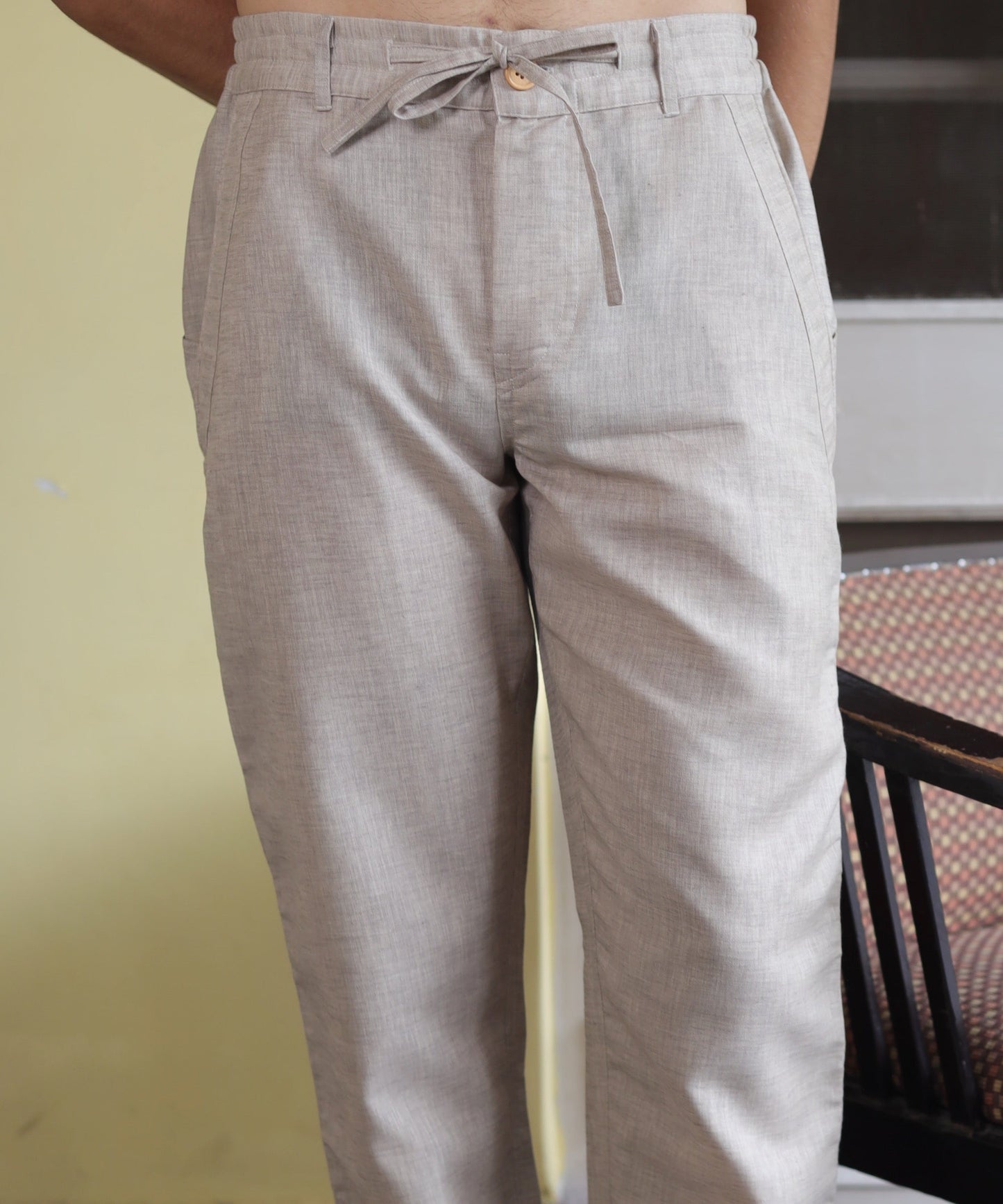 Cotton Linen Leisure Pants - Natural Beige