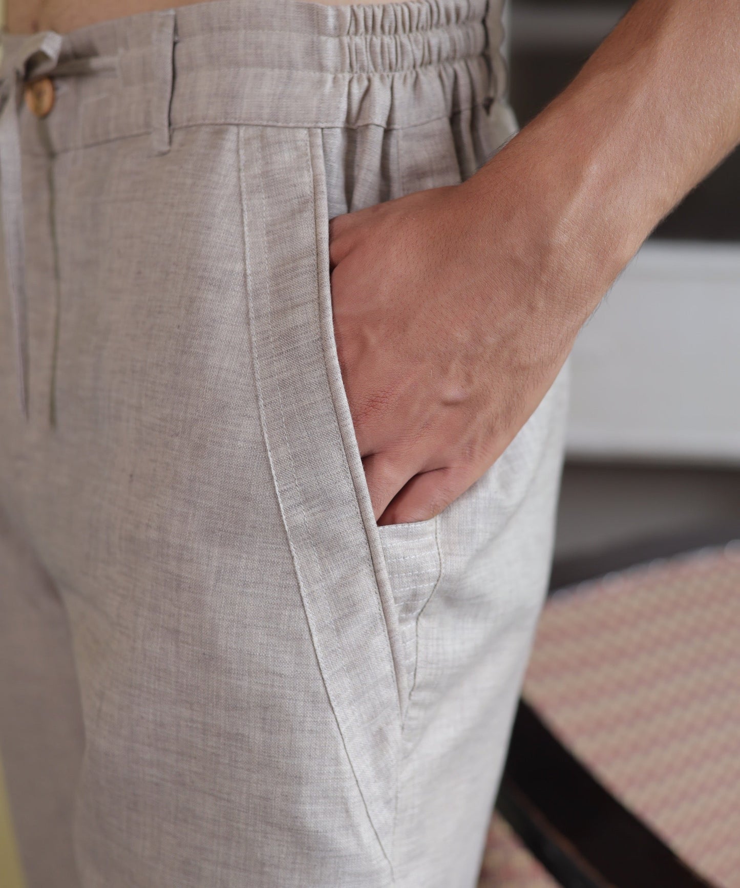 Cotton Linen Leisure Pants - Natural Beige