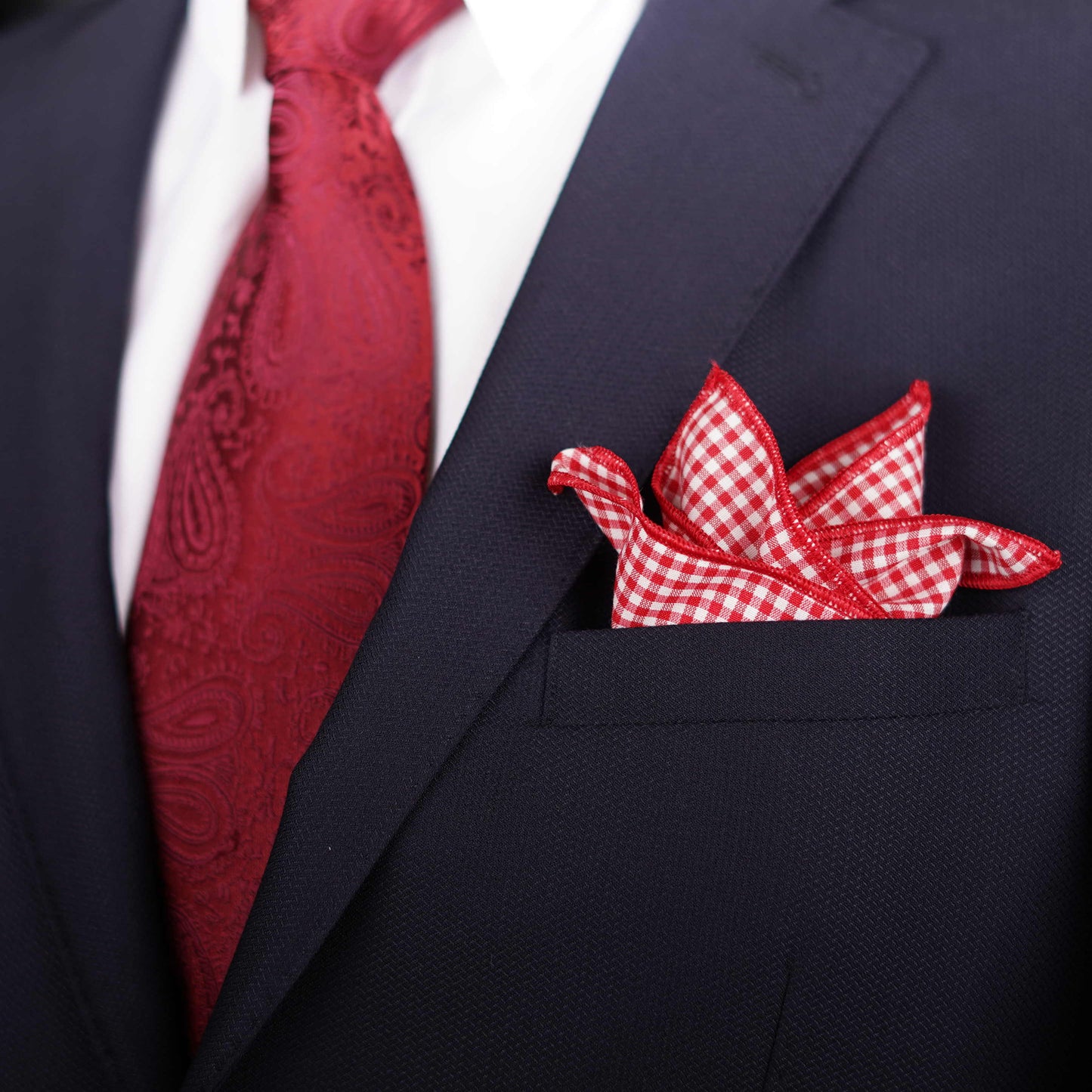 After 8 Geometric Red Pocket Square
