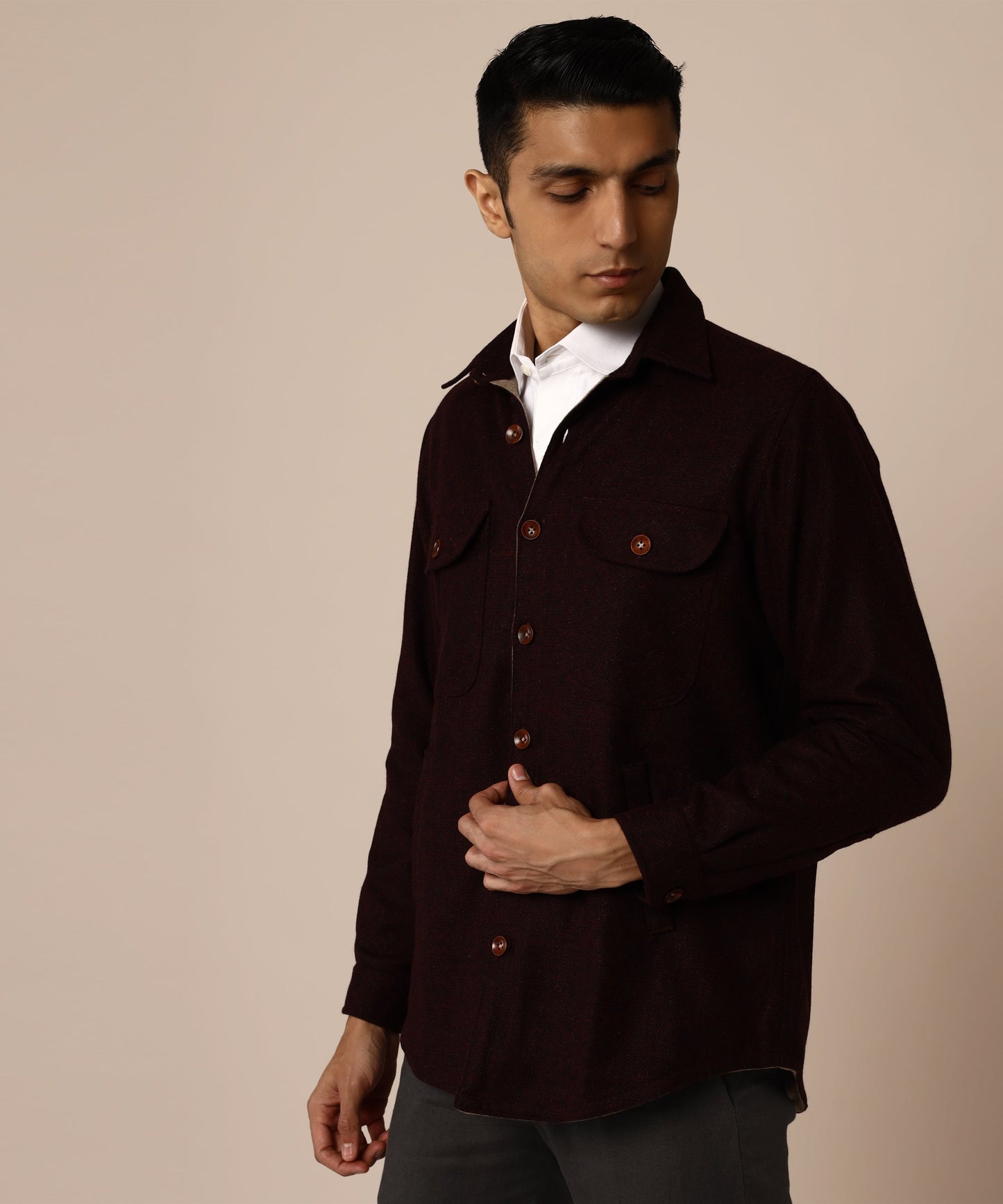 Wine Tweed Overshirt