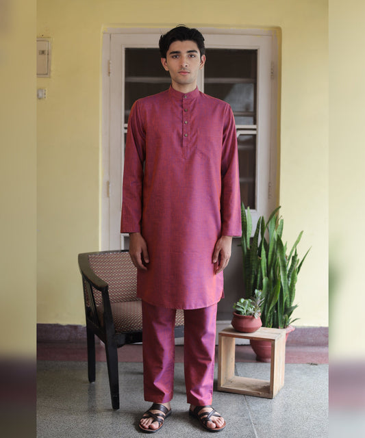 Burgundy Bliss Linen Kurta Pyjama Set