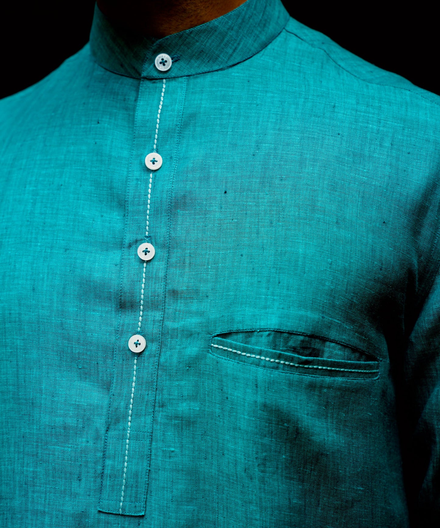 Pine Green Linen Kurta Pyjama Set