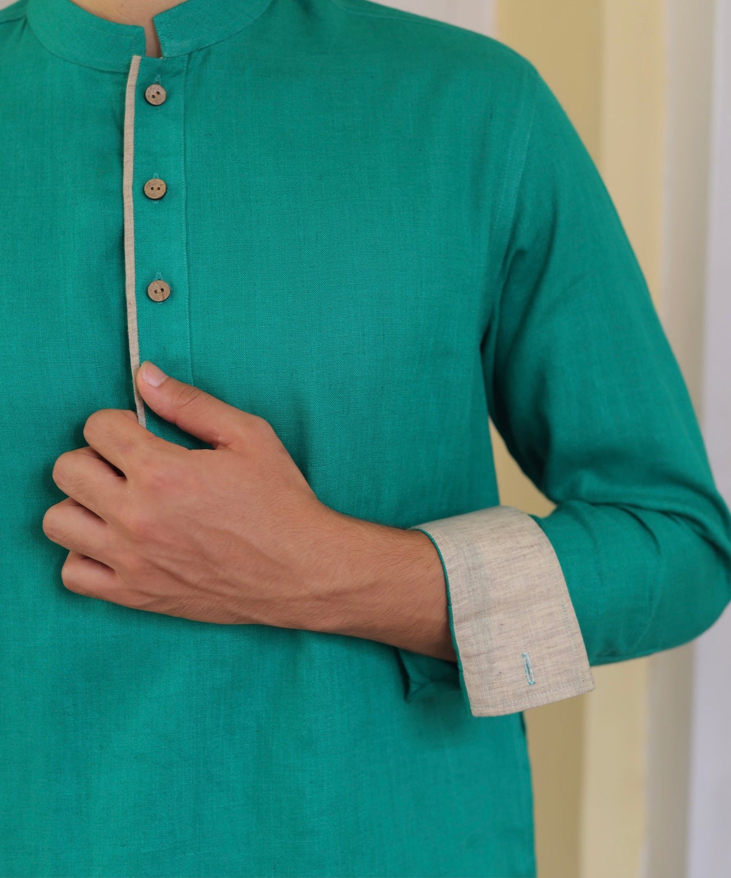 Emerald Hue Linen Kurta Pyjama Set