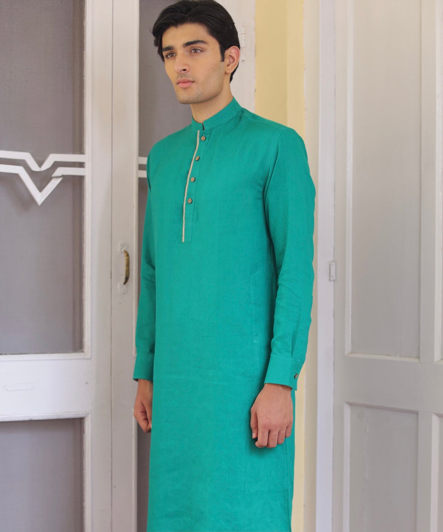 Emerald Hue Linen Kurta Pyjama Set